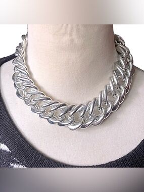 Chunky Thick Faux Silver Chain Chain Necklace